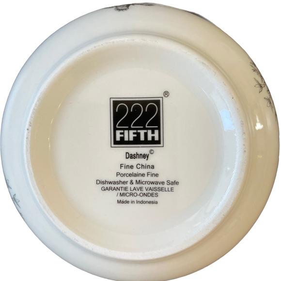 222 FIFTH Fine Porcelain Dashney Floral Salad Bowls 6in Gray White Set of 4 NEW - Picture 9 of 10